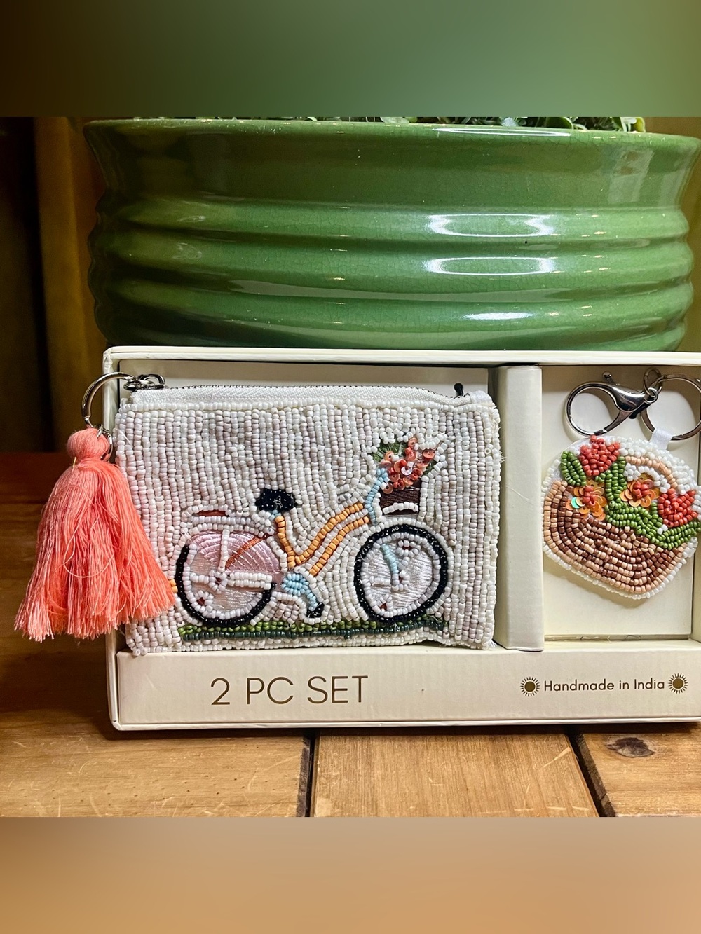 NWT Sol & Mer Viral Beaded Bicycle Wristlet & Keychain Boxed Gift Set~Handmade